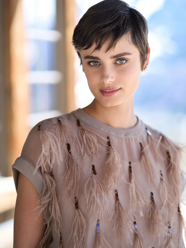 Silk Feather Blouse Lightweight Chiffon Blouse