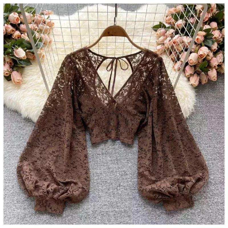 Silvia Luxury Lace Blouse Double Button Blouse