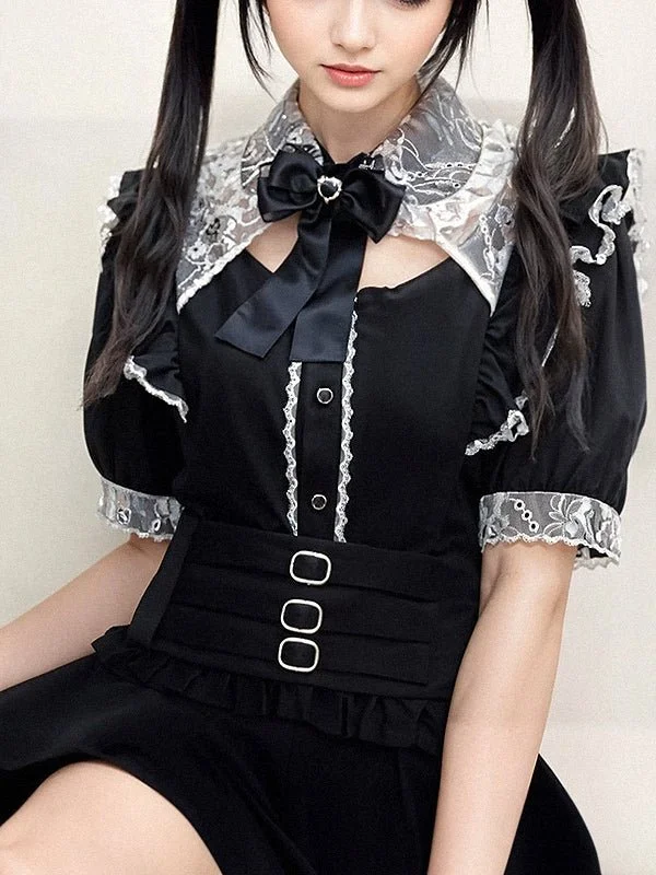Cute Jirai Kei Lace Blouse - Perfect for Dark Academia Style Embellished Collar Blouse