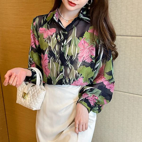 Style Retro Fashion Long sleeve blouse Peter Pan Blouse