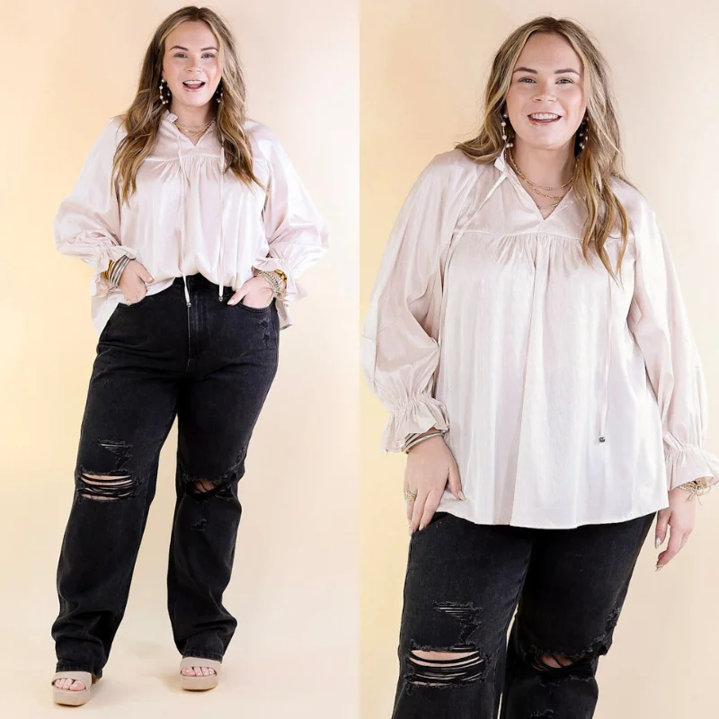 Sunset Situation Front Tie Keyhole Blouse in Ivory Sleeveless Chiffon Blouse