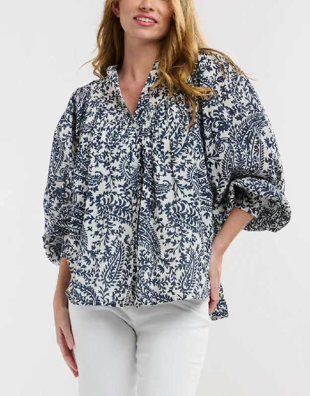 Sybil Blouse - Must Blue Sheer Mesh Blouse