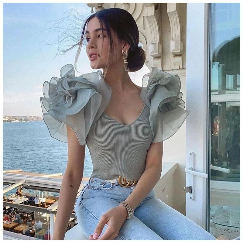 Tesla Ruffled Blouse Casual Relaxed Fit Blouse