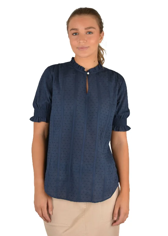 Thomas Cook Ladies Fleur  Ruffle Collar  Short Sleeve Blouse - T2S2133058 - ON SALE Smart Business Blouse