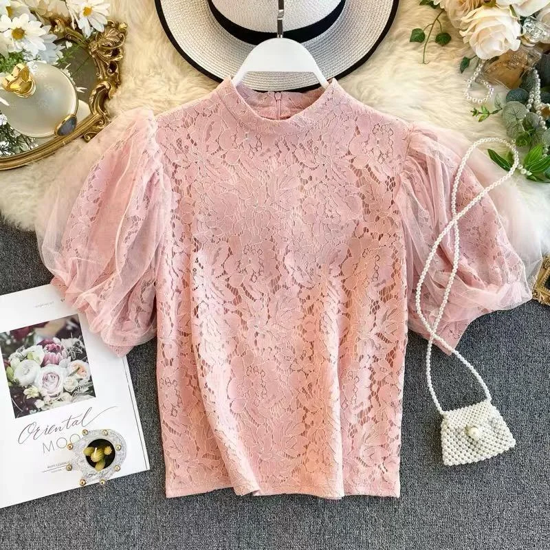 Trever Luxury Lace Blouse Lightweight Chiffon Blouse