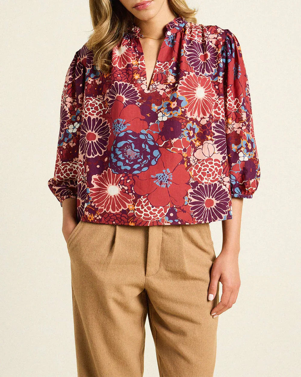 Trovata Orly Blouse Berry Bloom Lightweight Chiffon Blouse