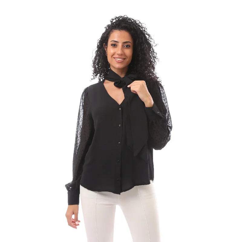 V Neck Blouse With Tie And Sleeves - Merch Chic Sleeveless Blouse