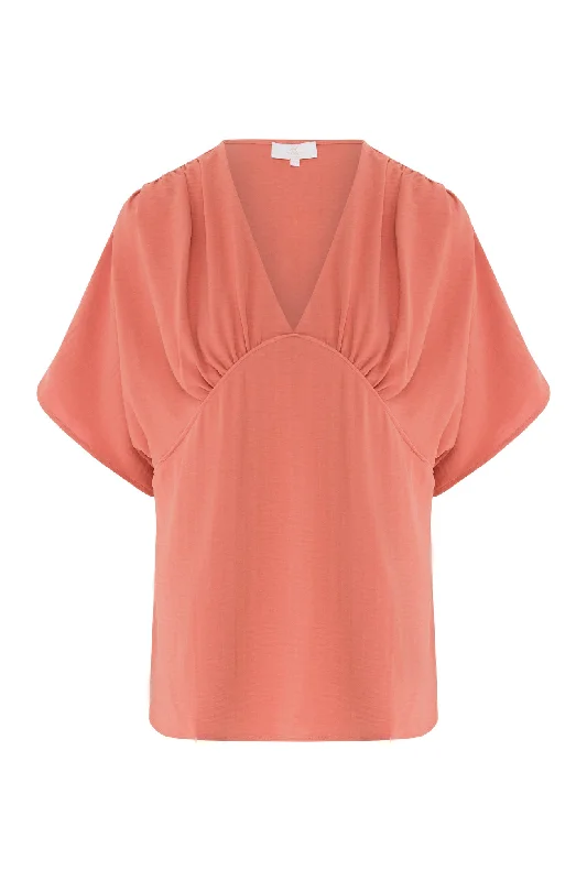 V-neck tunic blouse with kimono sleeves Satin Drape Blouse