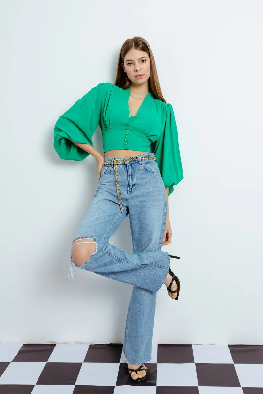 Woman Crop Blouse Peter Pan Collar Blouse