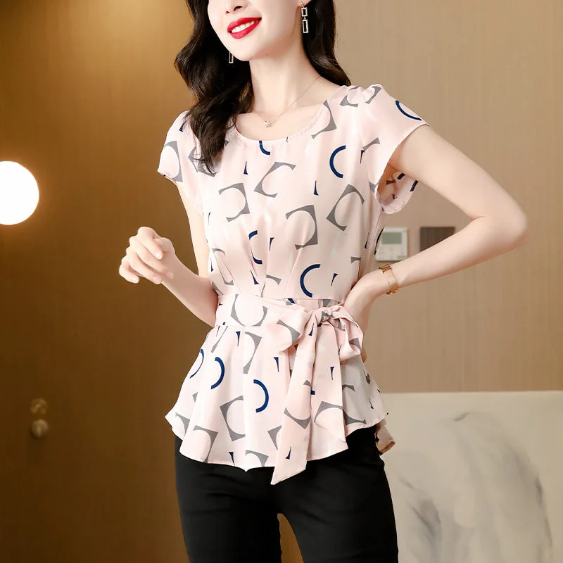 Women Casual Summer Style Chiffon Blouses Shirts High Neck Blouse