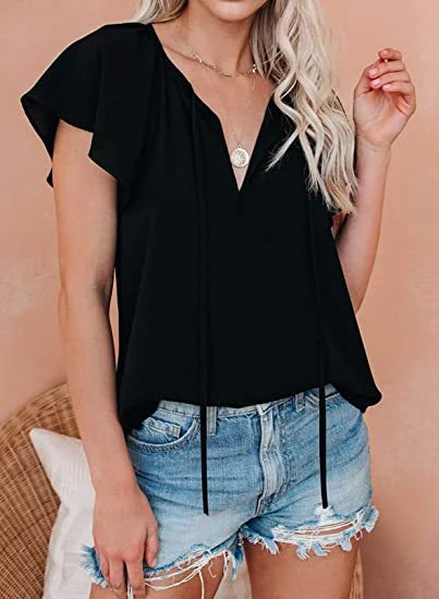 Women Fashion Summer Casual Floral Print V-Neck Short-Sleeved Blouse Casual Relaxed Blouse