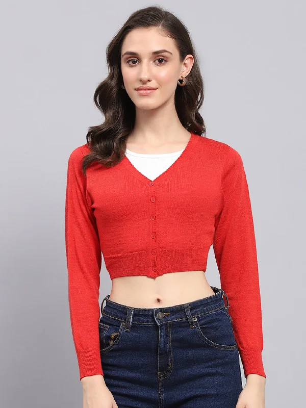 Women Red Solid V Neck Full Sleeve Blouse Loose Oversized Blouse