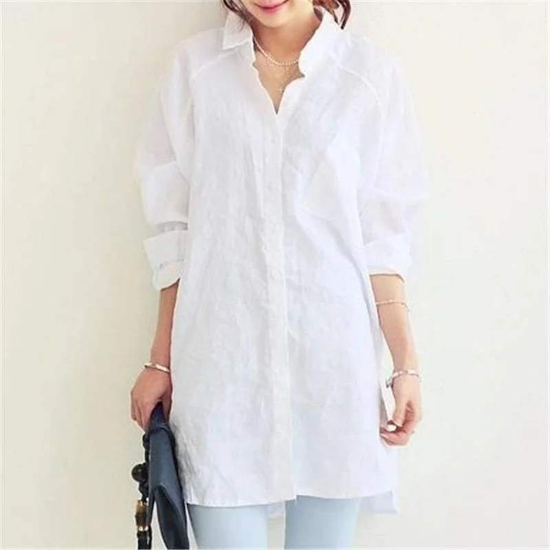 Womens Blouses Shirt Spring Summer Elegant Loose Tops Casual Button Blouse