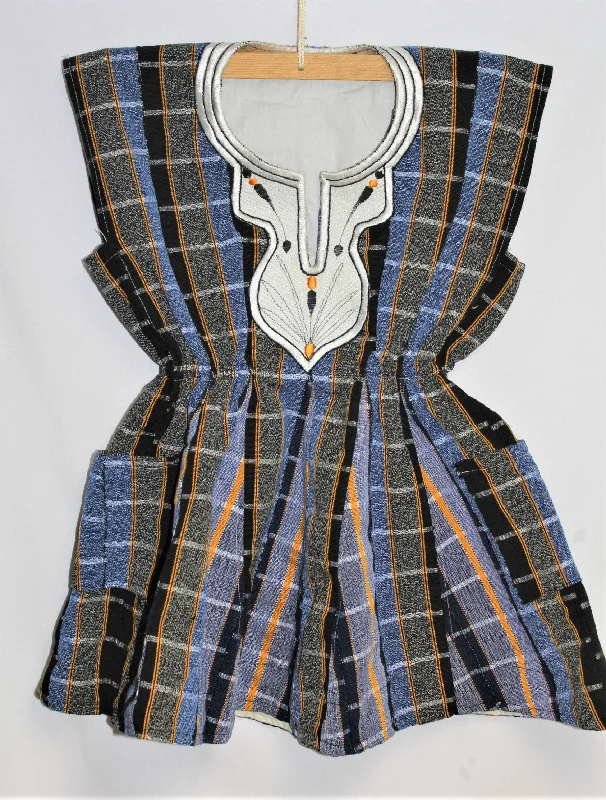 Women's Batakari Blouse - Blue-Grey Stripe Soft Satin Blouse