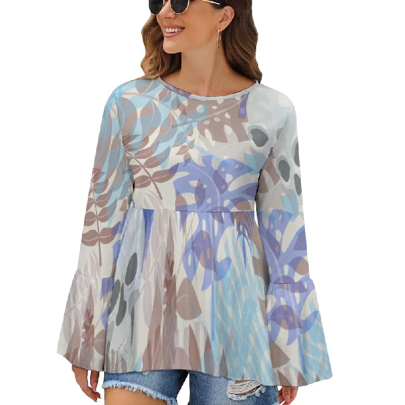 Women's Blue Skull High And Low Blouse Casual Stripe Blouse