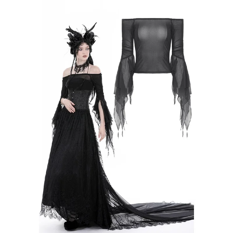 Women's Gothic Off Shoulder Flared Sleeved Mesh Blouse Flowy Bohemian Blouse