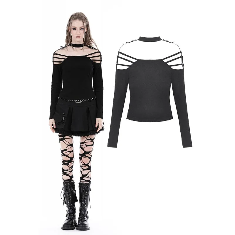 Women's Punk Off Shoulder Buckle Blouse Chic Off-Shoulder Blouse