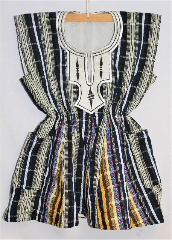 Women's Batakari Blouse - Blue-Gold Stripe Boho Printed Blouse