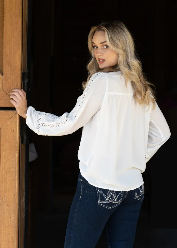 Wrangler Ladies Virgo Blouse - X2W2597785 - Winter White Lightweight Linen Blouse