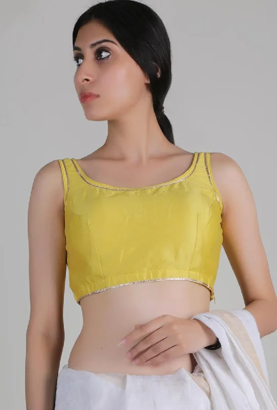 Yellow Tassel Back Padded Blouse With Gota Details Semi-Sheer Blouse