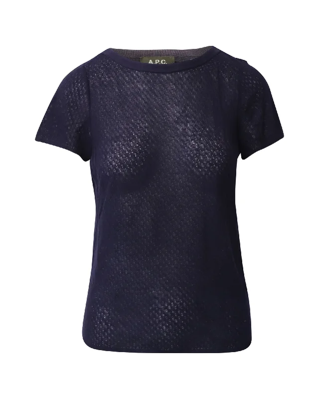 A.P.C. Crew Neck T-Shirt in Navy Blue Tencel Oversized T-Shirt Spandex breathable