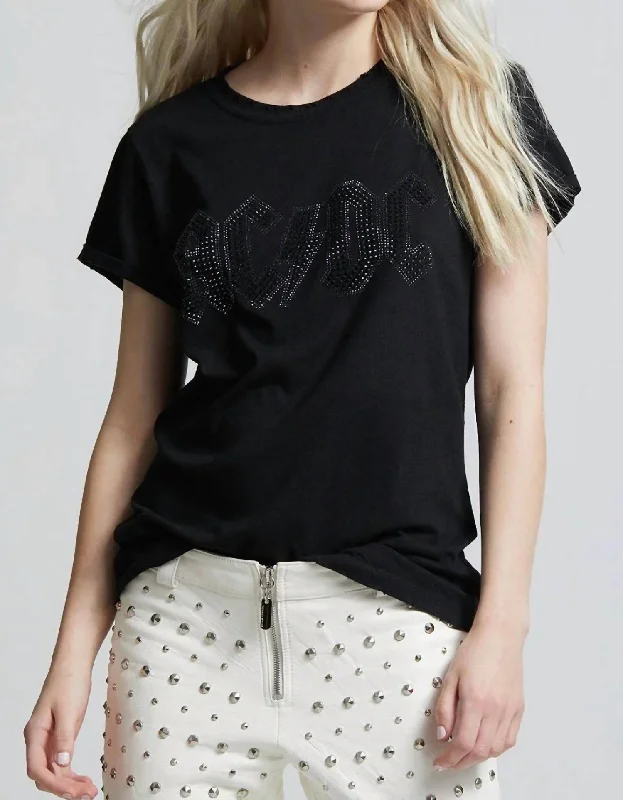 Acdc Rocker Tee In Black Lace Blend Ribbed Blend Corduroy Blend