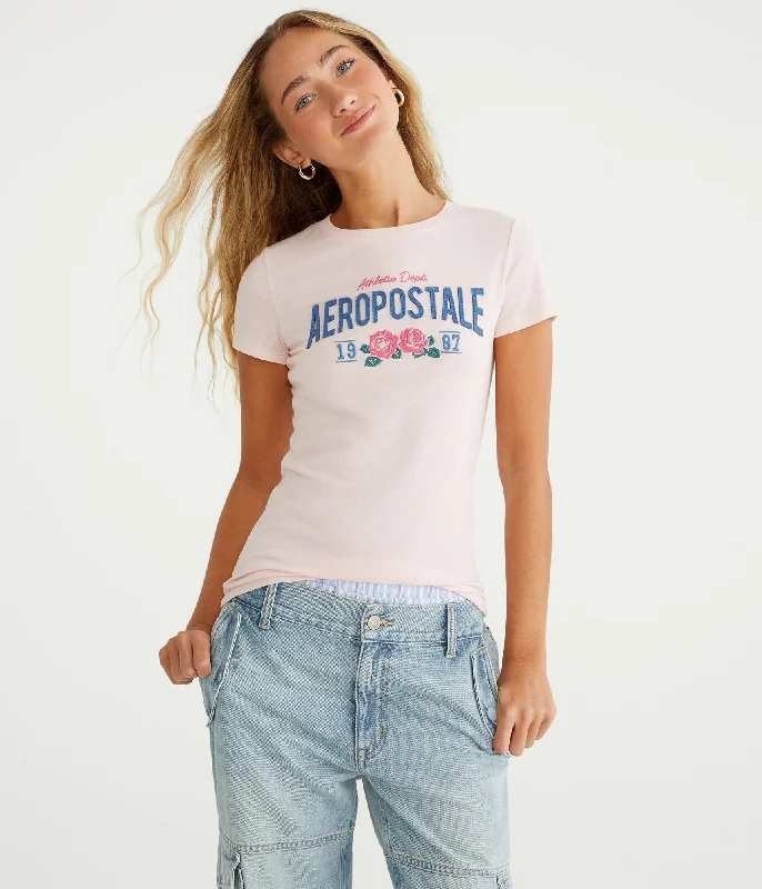 Aeropostale 1987 Rose Appliqué Graphic Tee Zippered Front Buttoned Front Snap Front