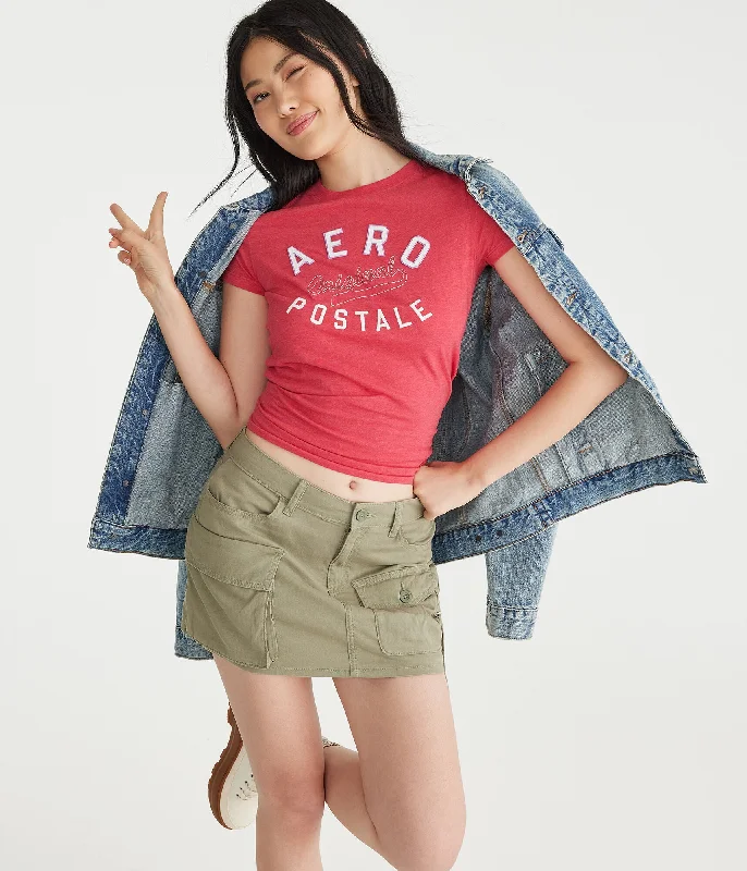 Aeropostale Arch Appliqué Graphic Tee Polka Dot Checkered Tartan