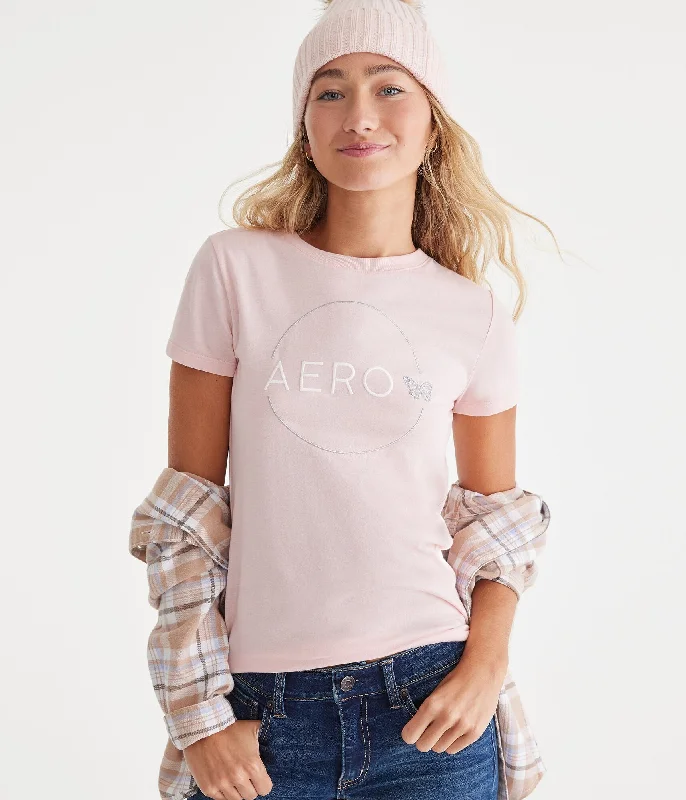 Aeropostale Butterfly Circle Graphic Tee Welt Pockets Slit Pockets