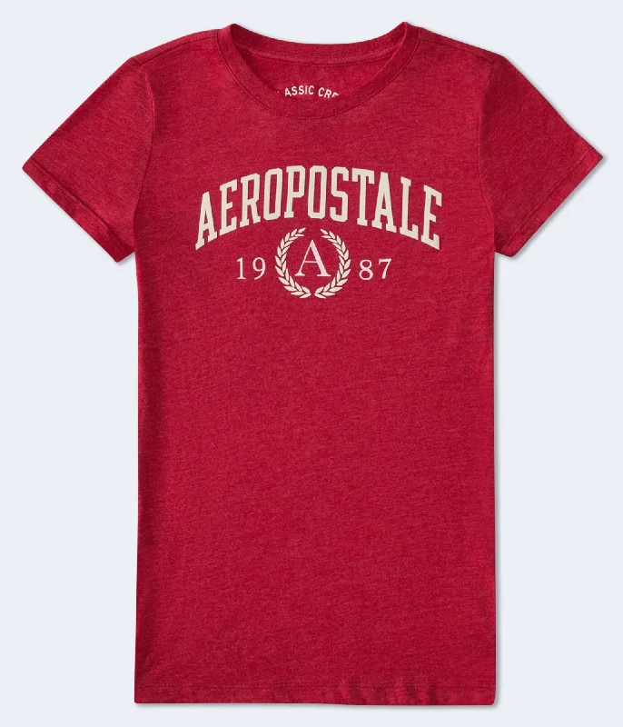 Aeropostale Crest Flocked Graphic Tee Notch Collar Peter Pan Collar Cowl Neck