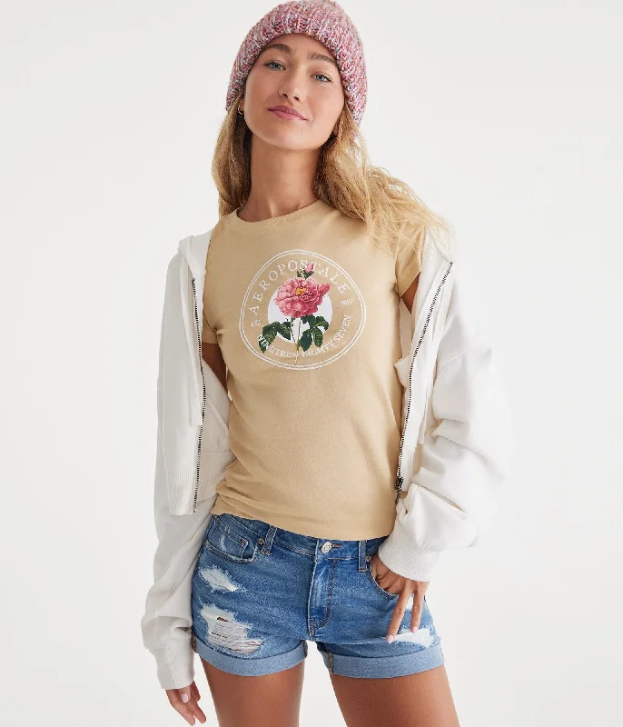 Aeropostale Floral Circle Graphic Tee Collared Crew Neck Turtle Neck