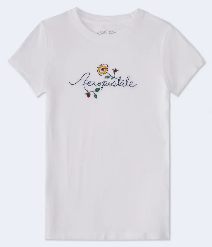 Aeropostale Floral Logo Graphic Tee Anti-Shrink Durable Soft