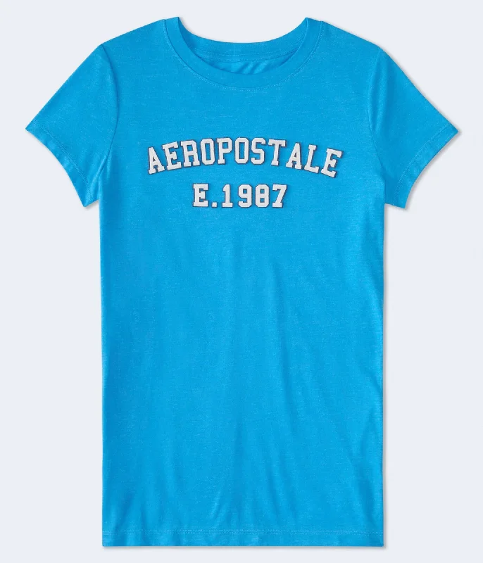 Aeropostale Logo Appliqué Graphic Tee V-Neck T-Shirt Long Sleeve Cotton