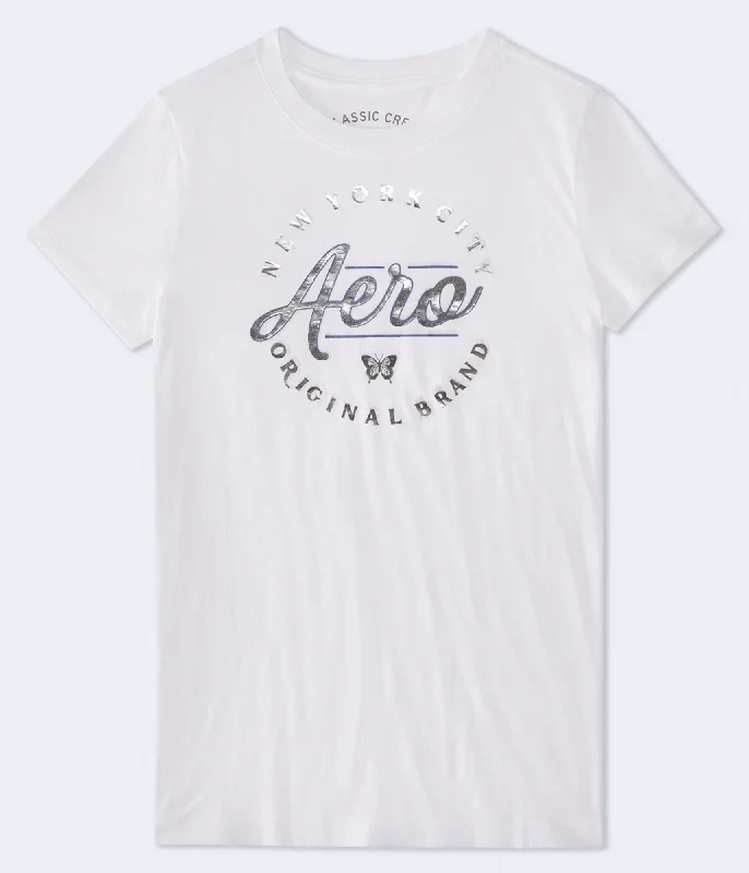 Aeropostale New York Foil Graphic Tee Collared T-Shirt Boat Neck A-Line