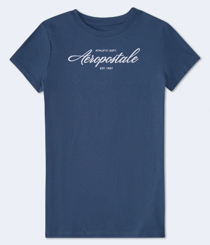 Aeropostale Script Flocked Graphic Tee Handmade Hand-knitted Hand-woven