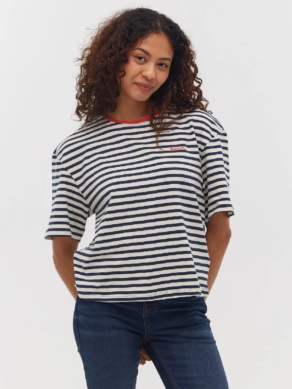 Aife Oversize Stripe T-Shirt Solid Print Embellished