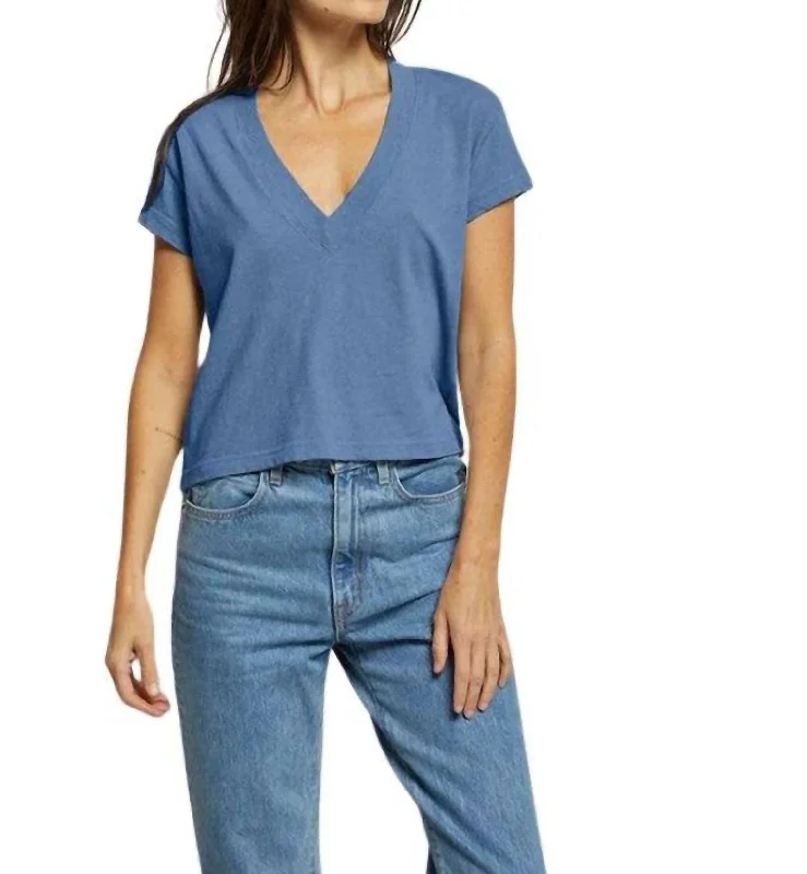 Alanis Cotton V-Neck Tee In Carolina Blue Boxy Fit Fitted Loose