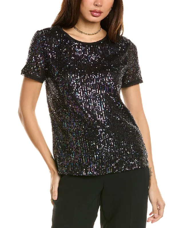 Anne Klein Banded T-Shirt Asymmetrical Pockets Print