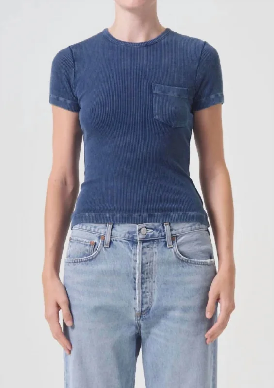 Arlo Rib Pocket Tee In Indigo Rayon Velvet Corduroy