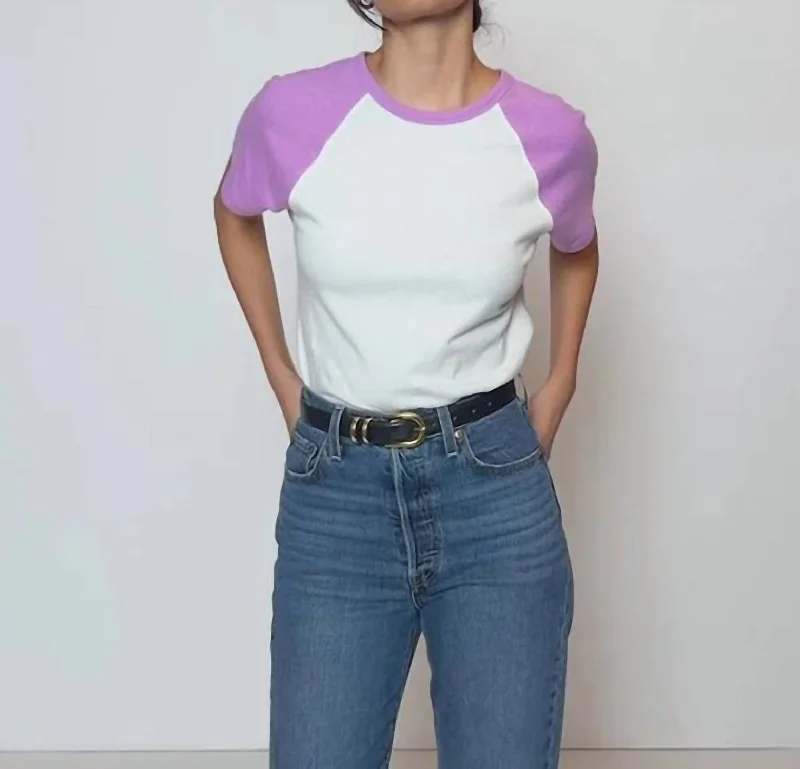 Bobbie Baseball Tee In Violet Tulle Zippered Front Buttoned Front Snap Front