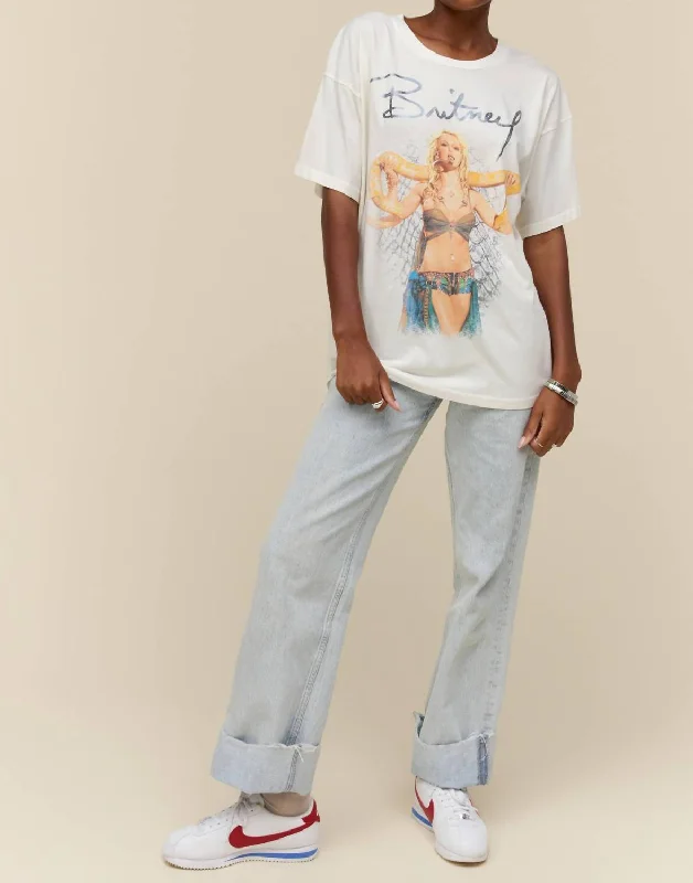 Britney Spears Slave 4 U Merch Tee In White Denim Fabric Leather Fabric Suede Fabric