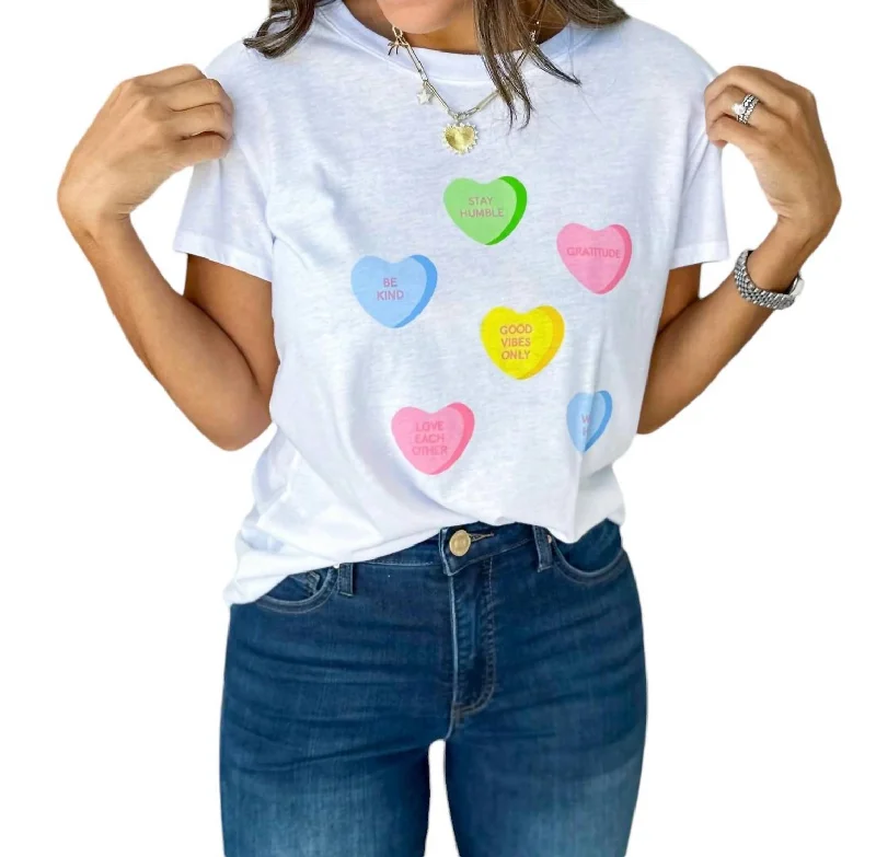 Candy Hearts Loose Tee In White Lace Blend Ribbed Blend Corduroy Blend