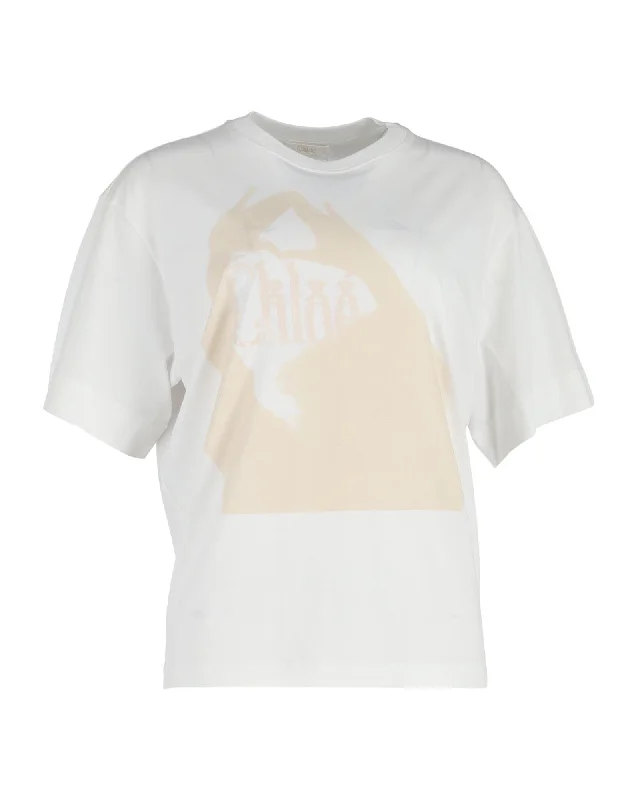 Chloe Logo T-Shirt in White Cotton Front Pockets Side Pockets Patch Pockets