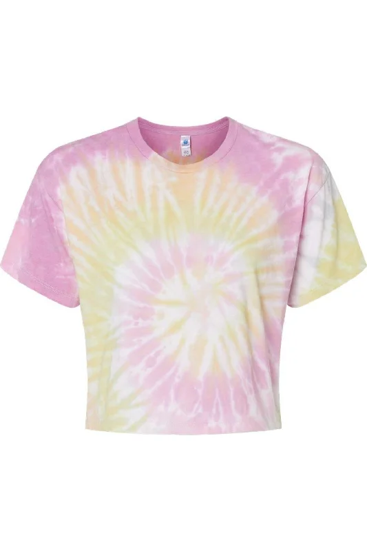 Colortone Women´s Tie-Dyed Crop T-Shirt Sequined Glittery Shiny