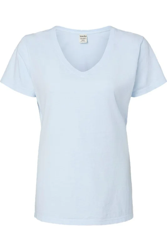 ComfortWash by Hanes Garment-Dyed Women´s V-Neck T-Shirt Print Jacquard Patchwork