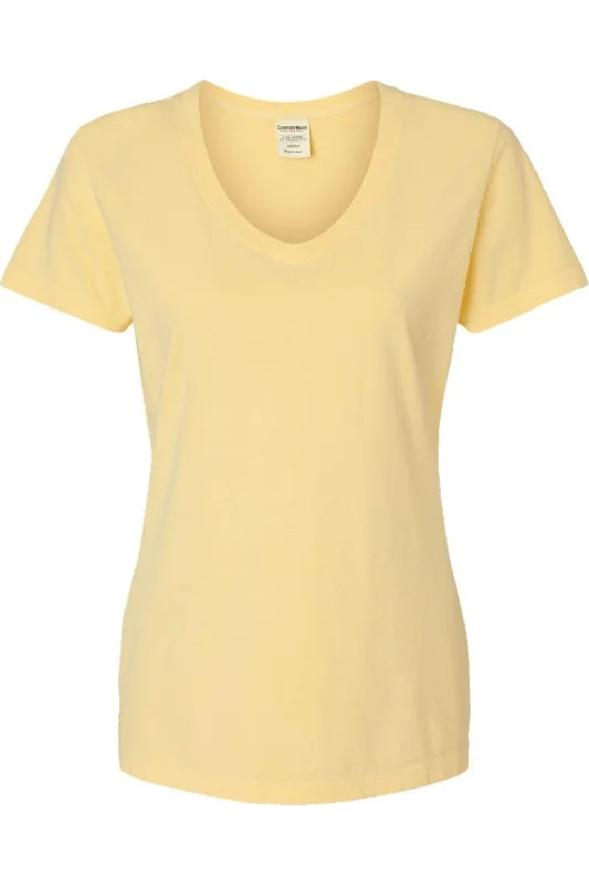 ComfortWash by Hanes Garment-Dyed Women´s V-Neck T-Shirt Beaded Sequined Faux Fur