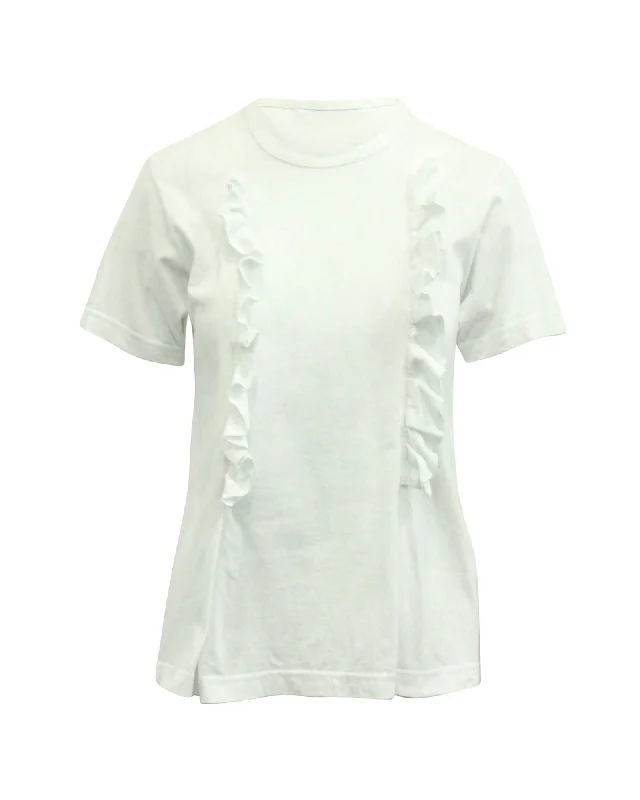 Comme Des Garcons Ruffle T-shirt in White Cotton Boxy Fit Fitted Loose