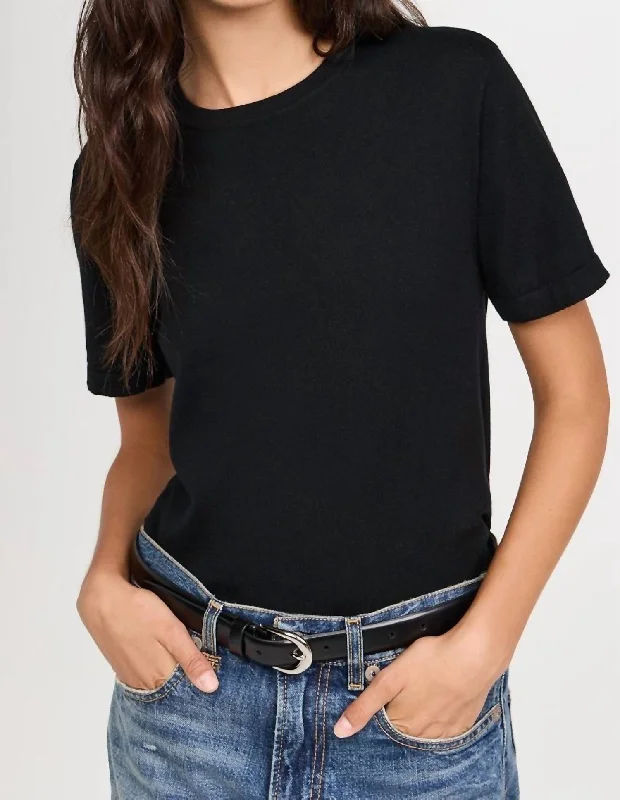 Cotton Cashmere T-Shirt In Black Asymmetrical Pockets Print