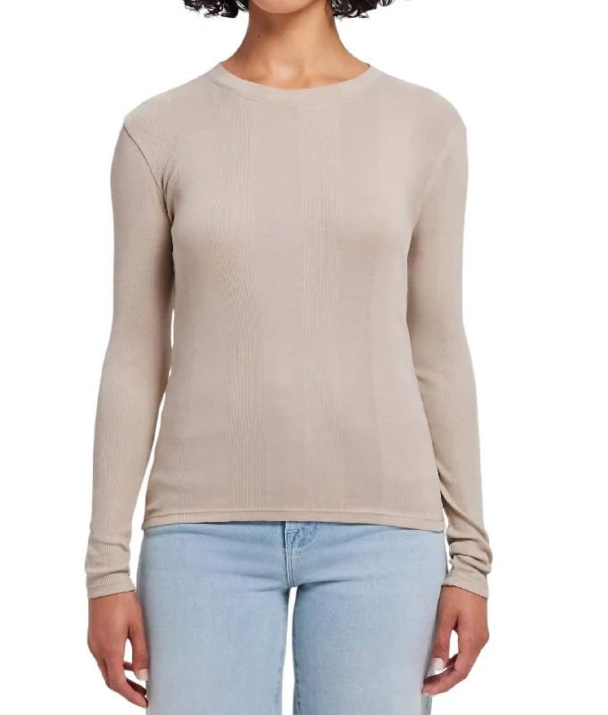 Cotton Rib Long Sleeve Tee In String Cashmere Blend Cotton Blend Poly Blend