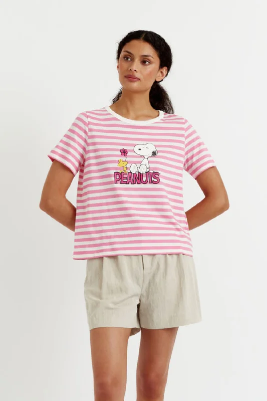 Cream Cotton Flower Power Stripe T-shirt Cashmere Blend Cotton Blend Poly Blend